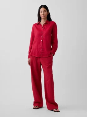 Bequeme Hose mit weitem Bein aus Leinenmischung
