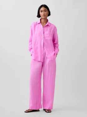 Bequeme Hose mit weitem Bein aus Leinenmischung