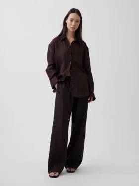 Bequeme Hose mit weitem Bein aus Leinenmischung