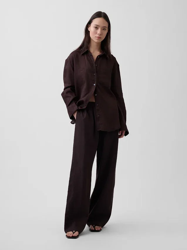 Bequeme Hose mit weitem Bein aus Leinenmischung