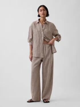 Bequeme Hose mit weitem Bein aus Leinenmischung