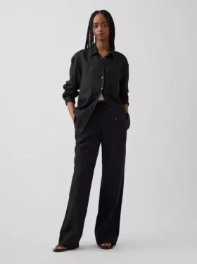 Bequeme Hose mit weitem Bein aus Leinenmischung
