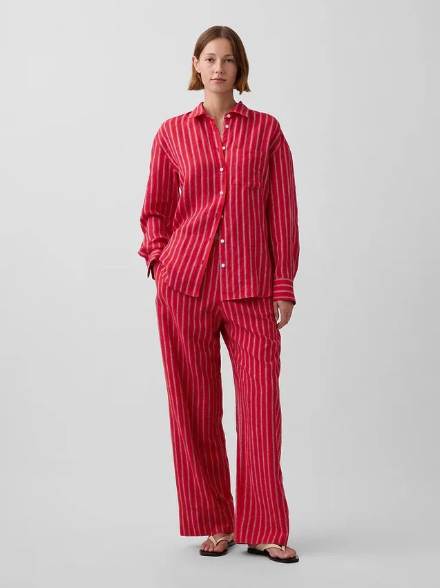 Bequeme Hose mit weitem Bein aus Leinenmischung