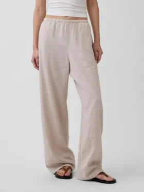 Bequeme Hose mit weitem Bein aus Leinenmischung