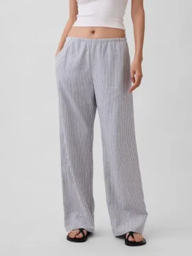 Bequeme Hose mit weitem Bein aus Leinenmischung