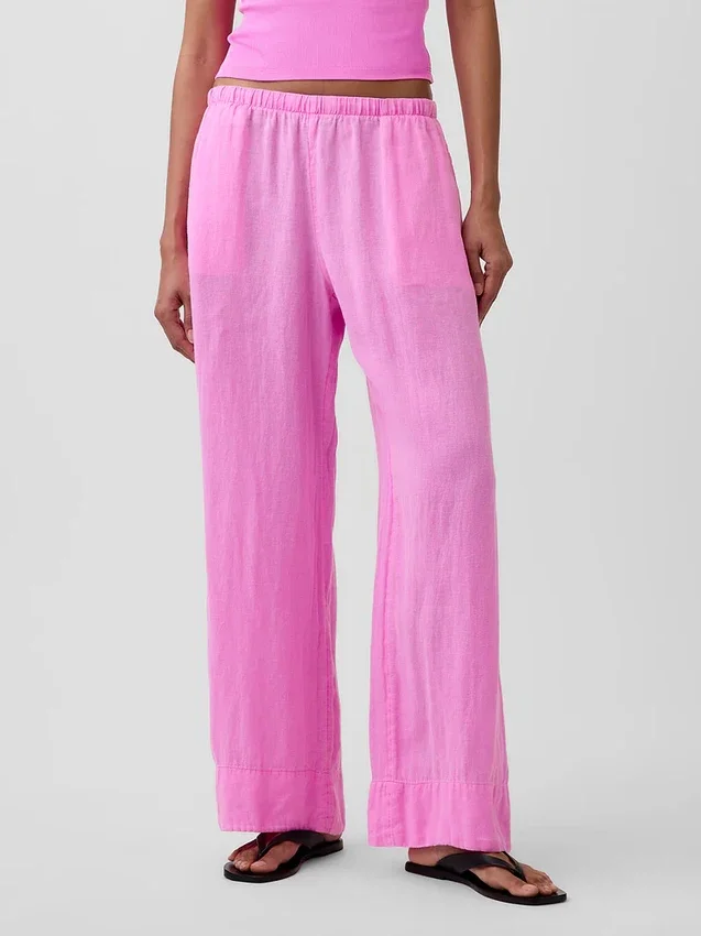 Bequeme Hose mit weitem Bein aus Leinenmischung