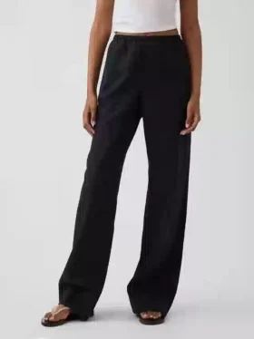 Bequeme Hose mit weitem Bein aus Leinenmischung