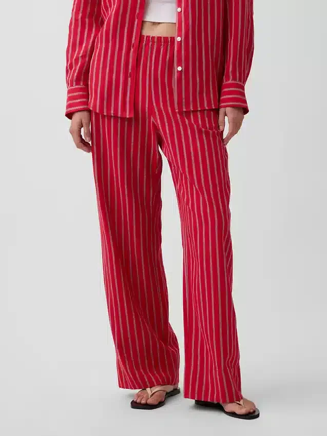 Bequeme Hose mit weitem Bein aus Leinenmischung