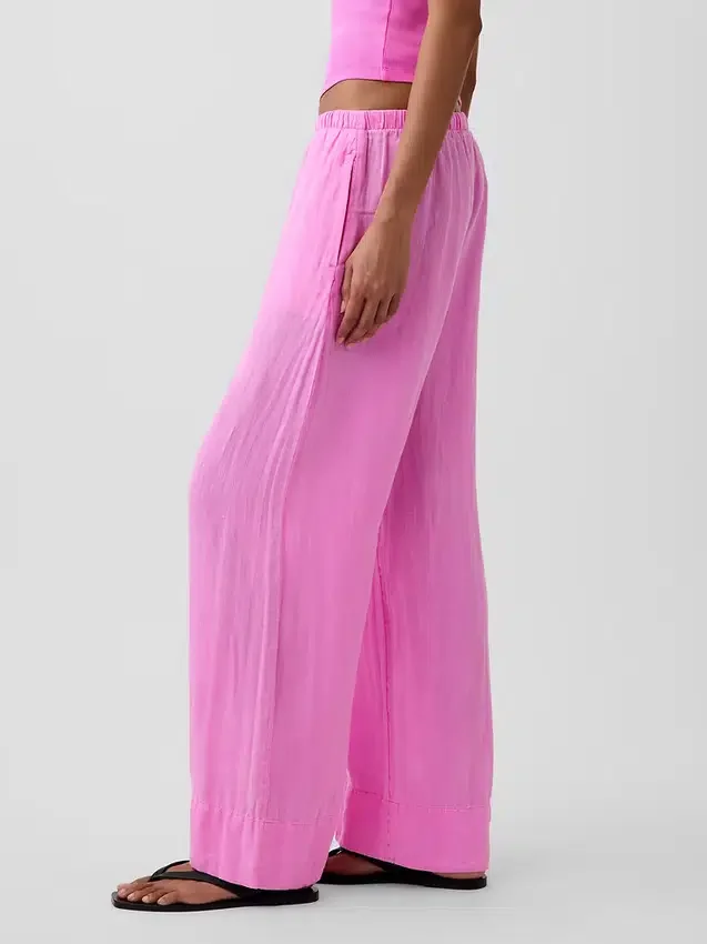 Bequeme Hose mit weitem Bein aus Leinenmischung