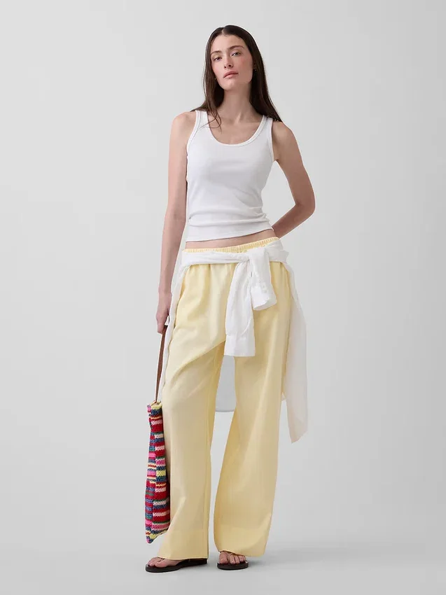 Bequeme Hose mit weitem Bein aus Leinenmischung