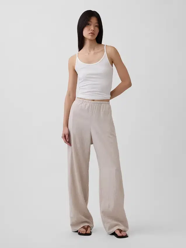 Bequeme Hose mit weitem Bein aus Leinenmischung