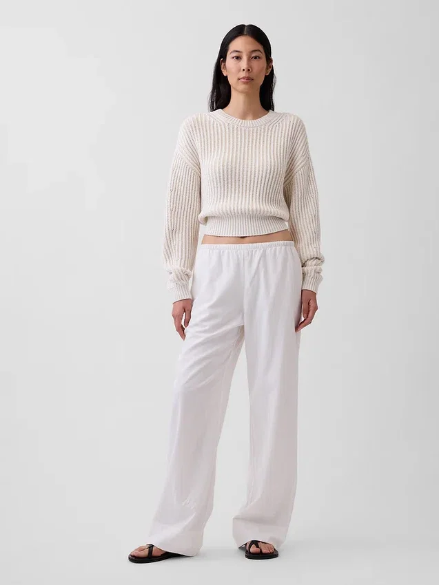 Bequeme Hose mit weitem Bein aus Leinenmischung