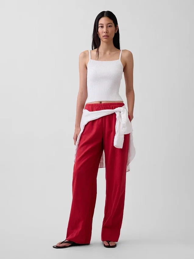 Bequeme Hose mit weitem Bein aus Leinenmischung