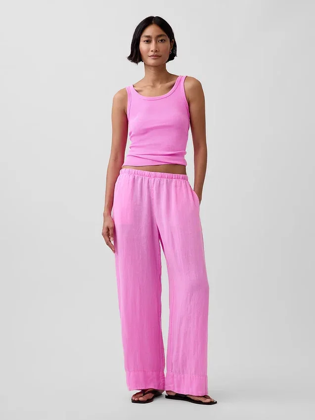 Bequeme Hose mit weitem Bein aus Leinenmischung