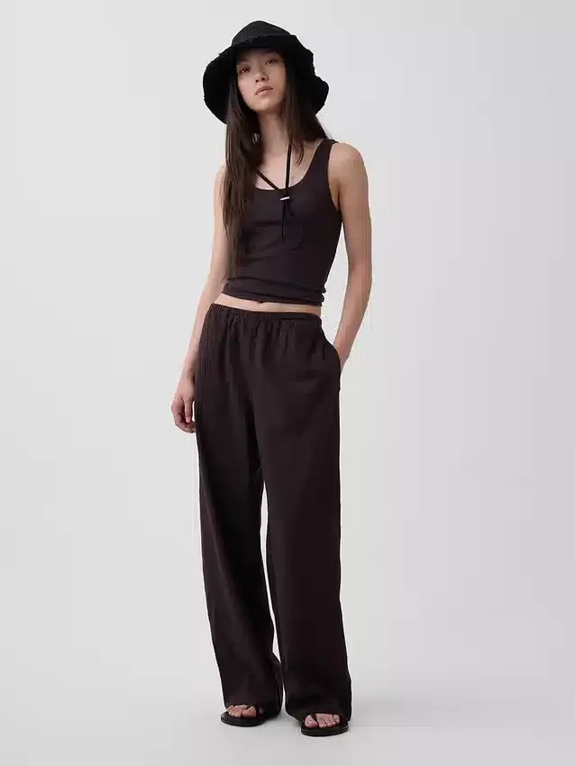 Bequeme Hose mit weitem Bein aus Leinenmischung