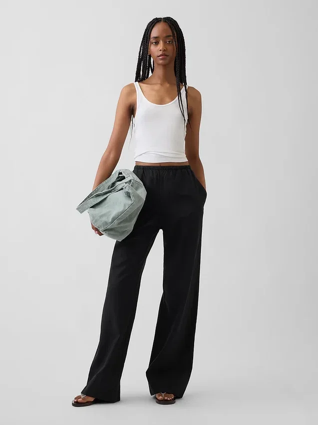 Bequeme Hose mit weitem Bein aus Leinenmischung