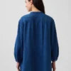 Übergroßes, kragenloses Hemd aus Baumwollgaze-Denim
