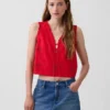Besticktes, kurz geschnittenes Tanktop aus Leinenmischung