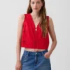 Besticktes, kurz geschnittenes Tanktop aus Leinenmischung