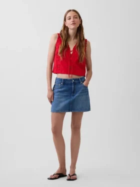 Besticktes, kurz geschnittenes Tanktop aus Leinenmischung