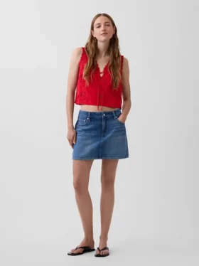 Besticktes, kurz geschnittenes Tanktop aus Leinenmischung