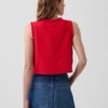 Besticktes, kurz geschnittenes Tanktop aus Leinenmischung