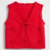 Besticktes, kurz geschnittenes Tanktop aus Leinenmischung