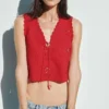 Besticktes, kurz geschnittenes Tanktop aus Leinenmischung