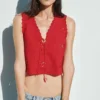 Besticktes, kurz geschnittenes Tanktop aus Leinenmischung