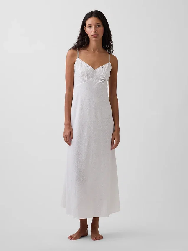 Besticktes Midikleid aus Leinenmischung