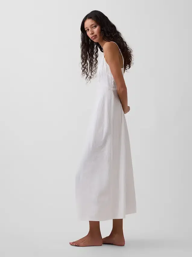 Besticktes Midikleid aus Leinenmischung