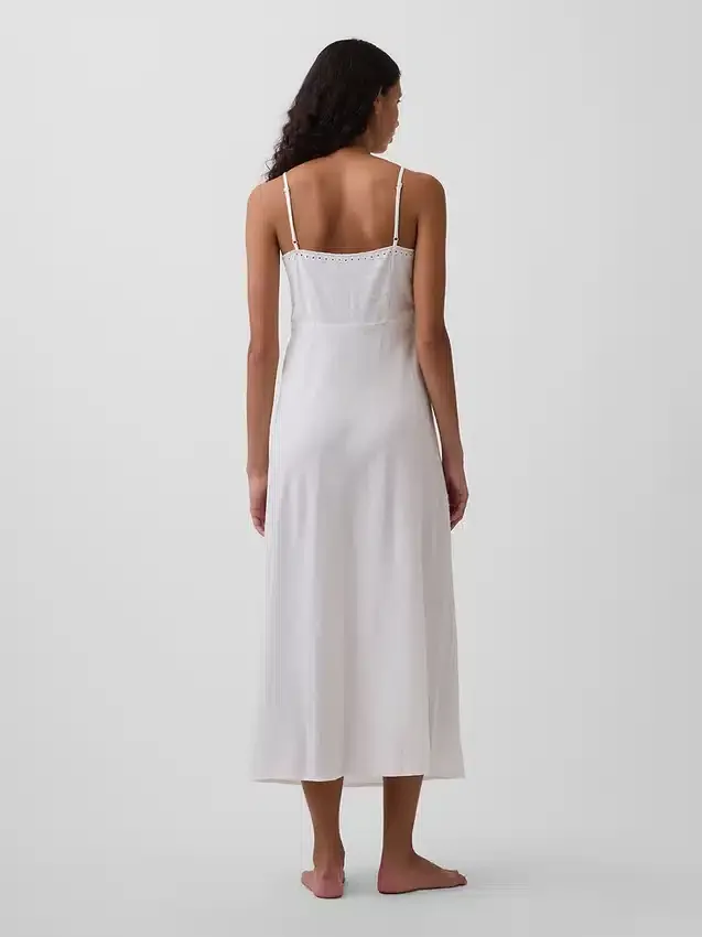 Besticktes Midikleid aus Leinenmischung