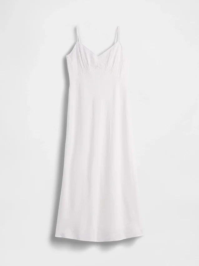 Besticktes Midikleid aus Leinenmischung