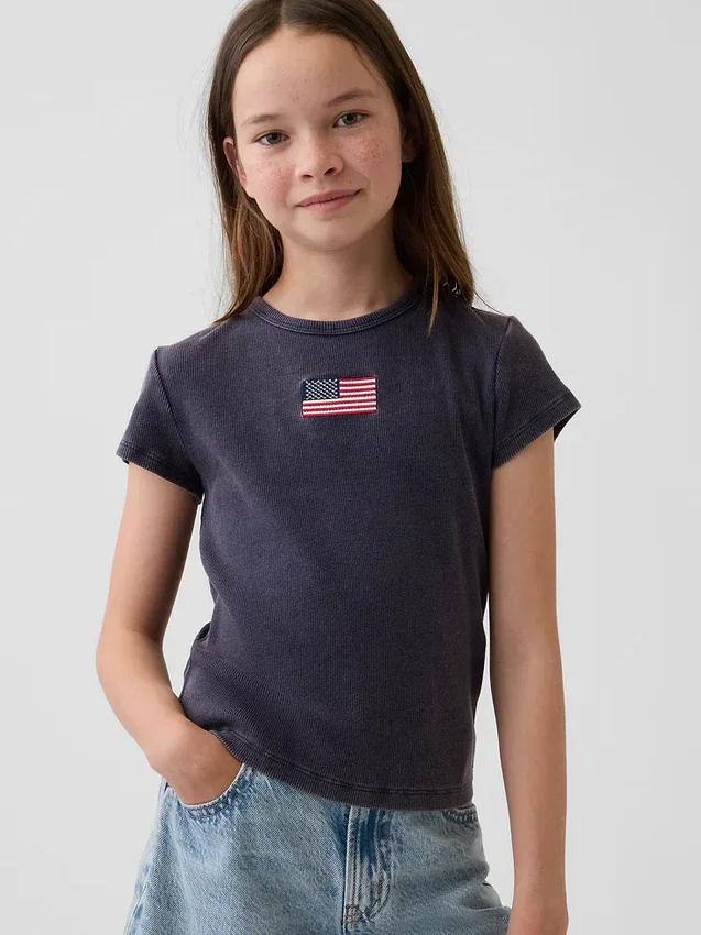 Besticktes Ripp-T-Shirt für Kinder