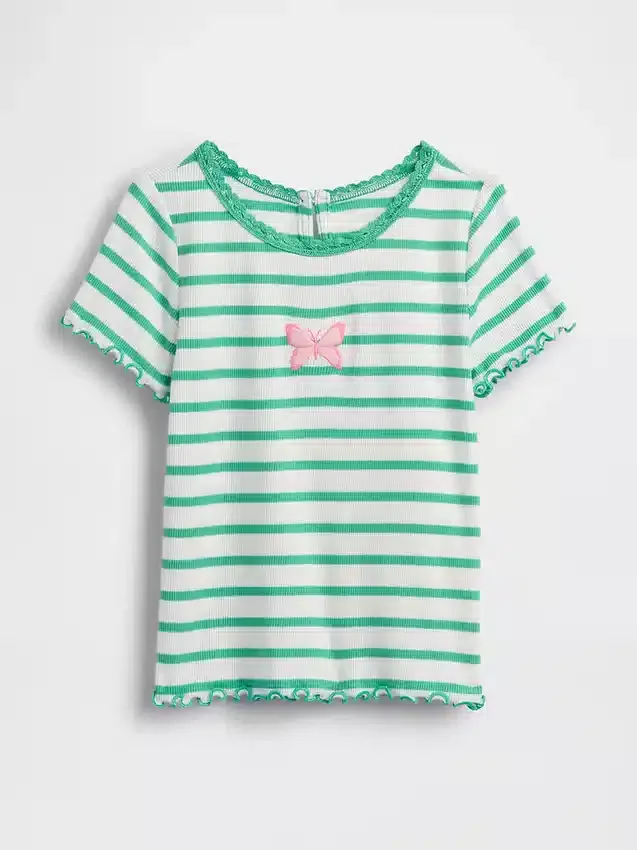 Besticktes T-Shirt aus geripptem Baumwollstrick für Baby & Kleinkind