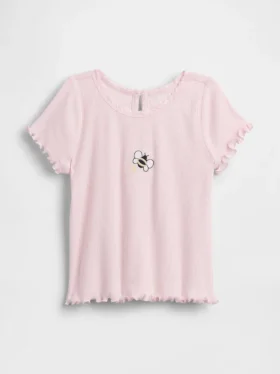 Besticktes T-Shirt aus geripptem Baumwollstrick für Baby & Kleinkind