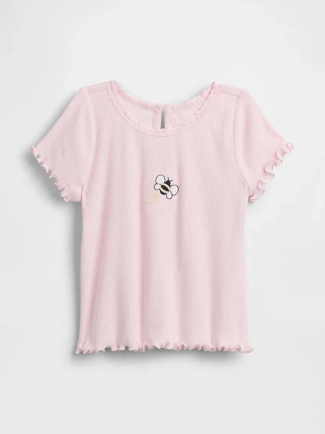 Besticktes T-Shirt aus geripptem Baumwollstrick für Baby & Kleinkind