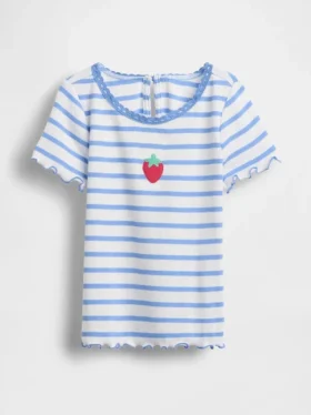 Besticktes T-Shirt aus geripptem Baumwollstrick für Baby & Kleinkind
