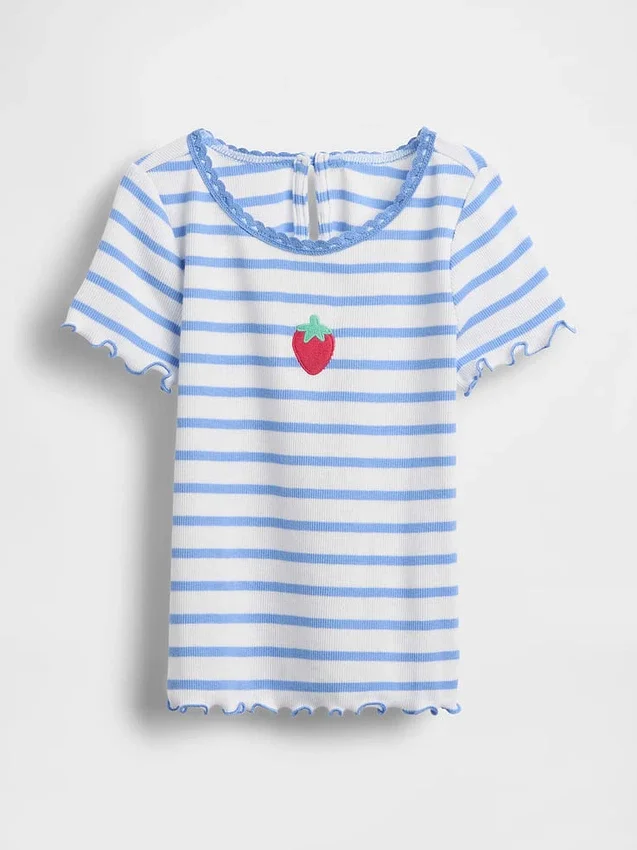 Besticktes T-Shirt aus geripptem Baumwollstrick für Baby & Kleinkind