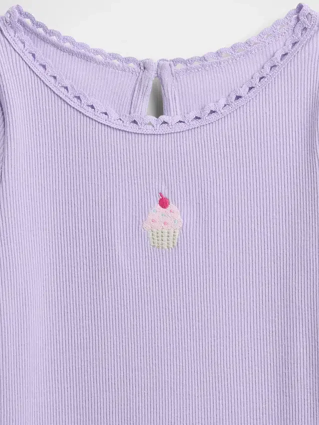 Besticktes T-Shirt mit Grafikprint aus geripptem Baumwollstoff für Baby & Kleinkind