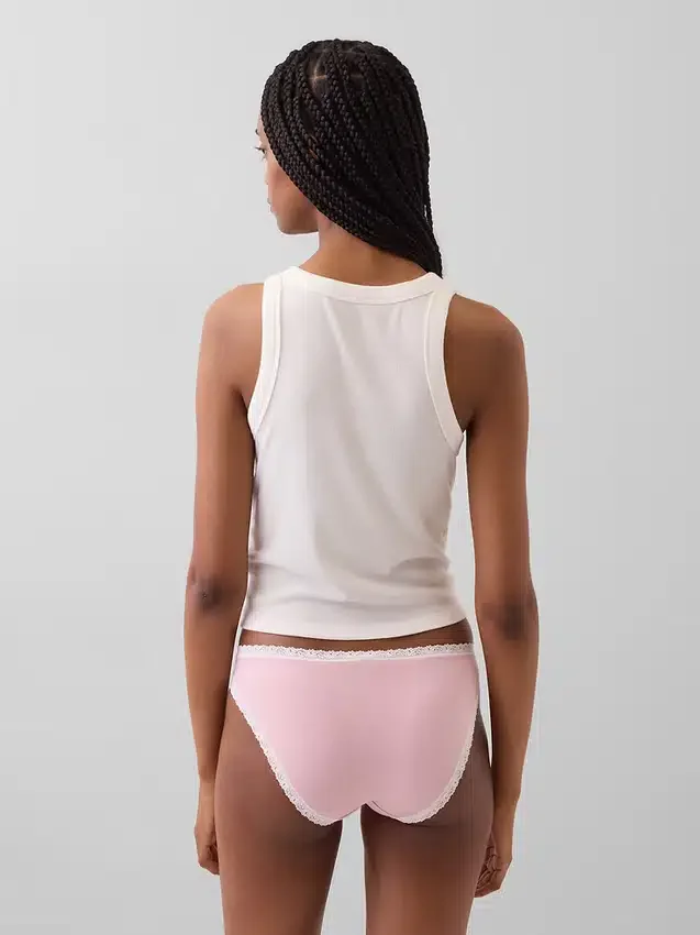 Bikini aus Bio-Stretch-Baumwolle mit Spitzenbesatz