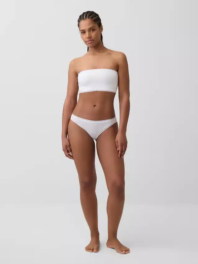 Bikini aus Bio-Stretch-Baumwolle mit Spitzenbesatz