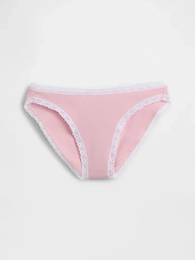 Bikini aus Bio-Stretch-Baumwolle mit Spitzenbesatz