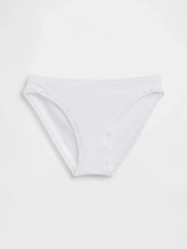 Bikini aus Bio-Stretch-Baumwolle mit Spitzenbesatz