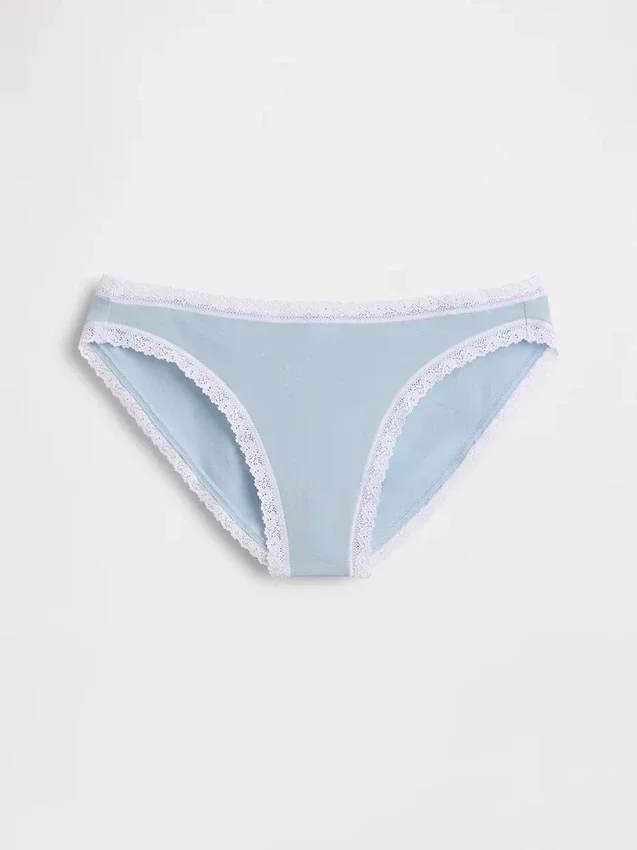 Bikini aus Bio-Stretch-Baumwolle mit Spitzenbesatz