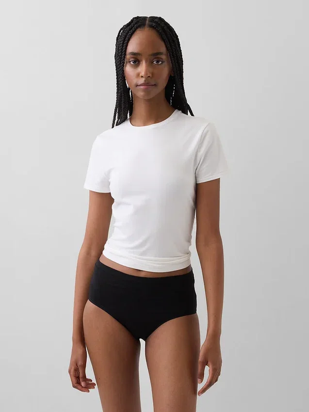 Bikini-Slip aus Bio-Stretch-Baumwolle mit hoher Leibhöhe