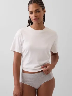 Bikini-Slip aus Bio-Stretch-Baumwolle mit hoher Leibhöhe