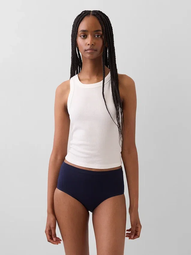 Bikini-Slip aus Bio-Stretch-Baumwolle mit hoher Leibhöhe