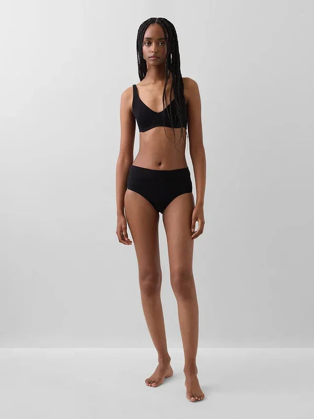 Bikini-Slip aus Bio-Stretch-Baumwolle mit hoher Leibhöhe