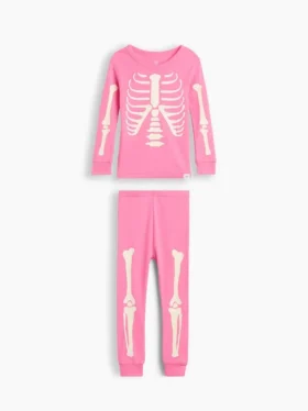 Bio-Pyjama-Set aus gebürsteter Baumwolle für Baby & Kleinkind mit im Dunkeln leuchtendem Skelett-Motiv